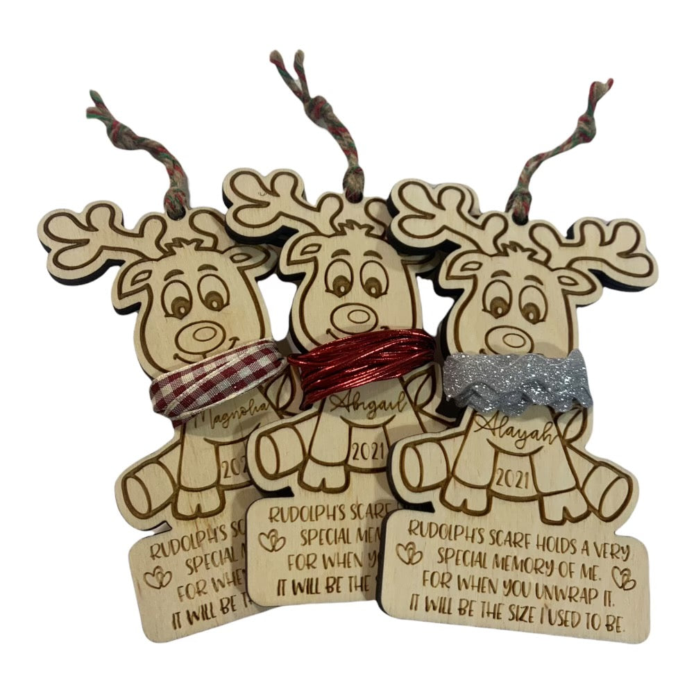 Red Nosed Reindeer Personalized Wood Christmas Stocking Tags