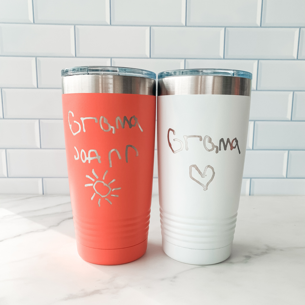 Kids Drawing and Handwriting 20oz Engraved Tumbler Gift for Mom From Kids Mama Custom Mug Gift to Mommy from Daughter Grandma Gift Grandkids