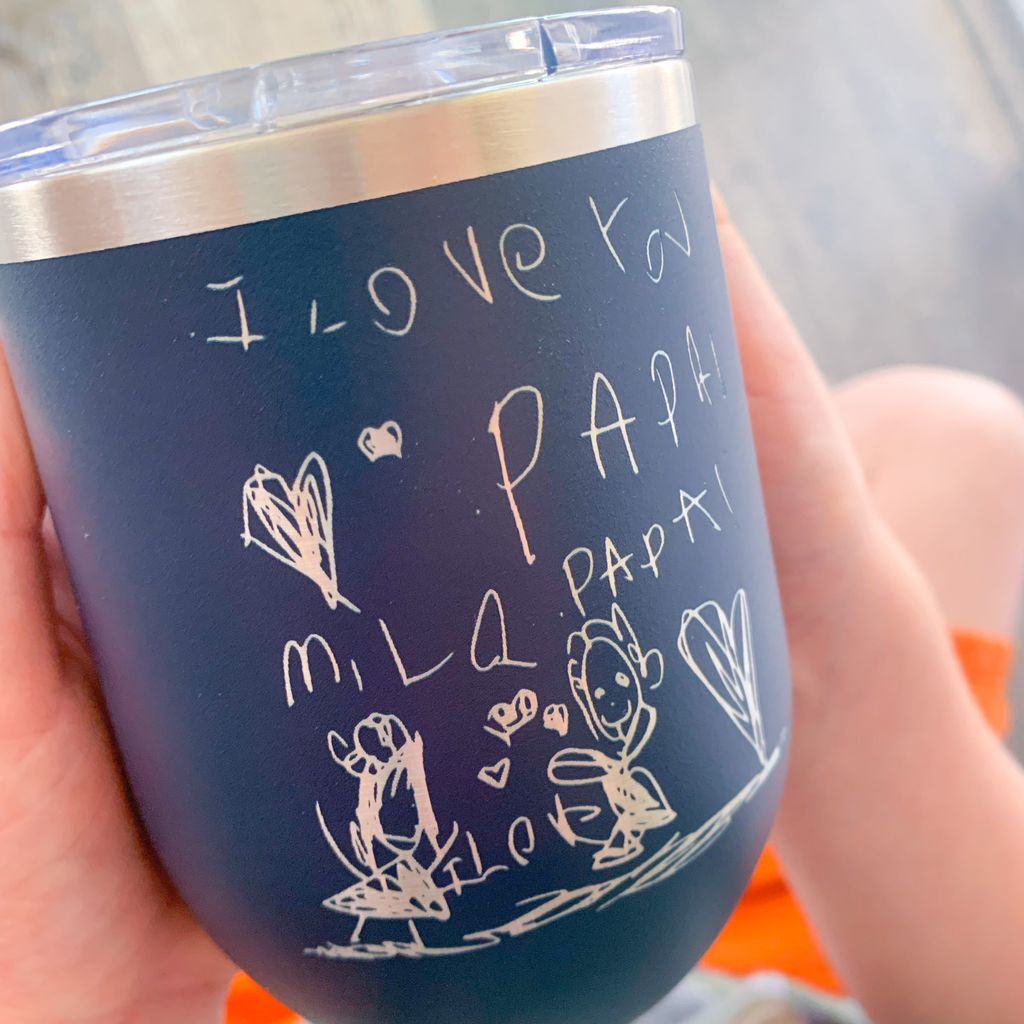 Children Handwriting Drawing Engraved Wine Tumbler Mothers Day Gift for Grandma Keepsake Gift for Parent from Kid Custom Engraved