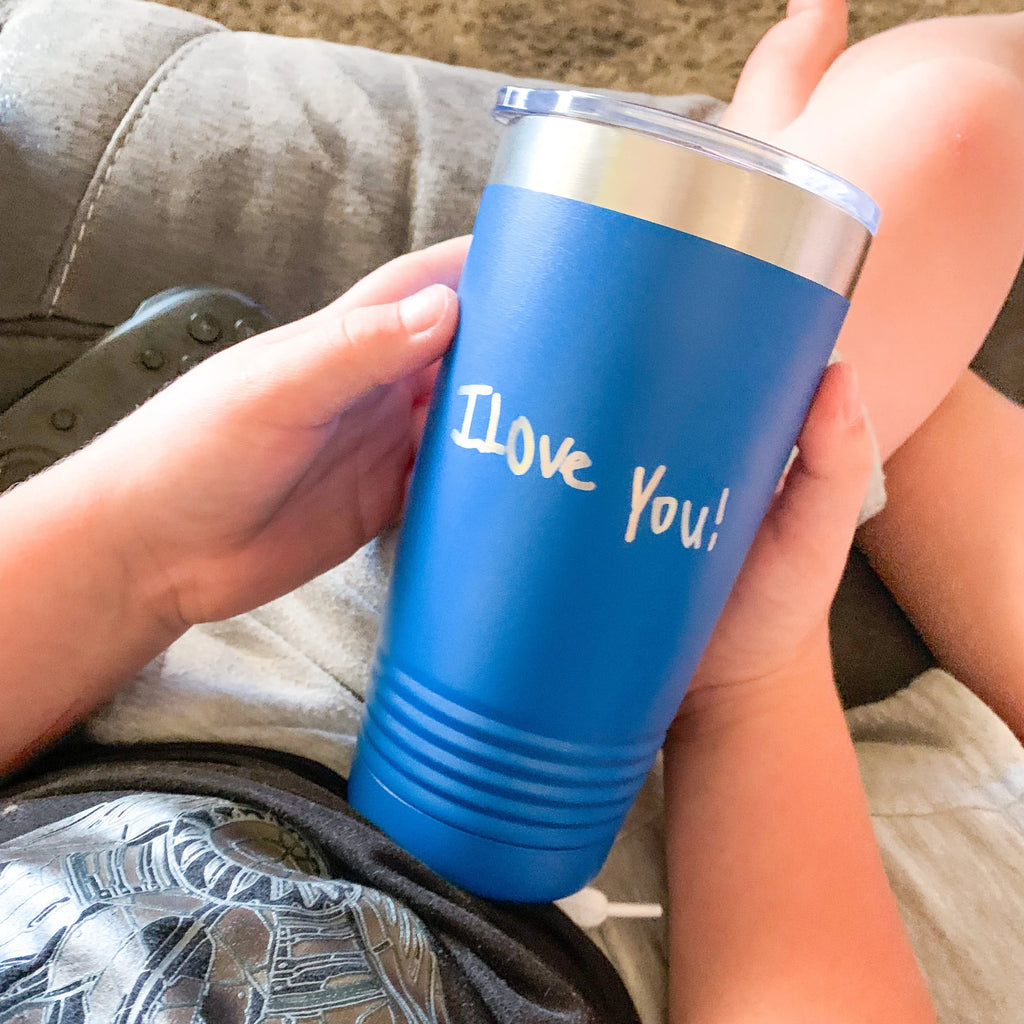 Kids Drawing and Handwriting 20oz Engraved Tumbler Gift for Dad From Kids Dad Custom Mug Gift to Daddy from Daughter Grandpa Gift Grandkids