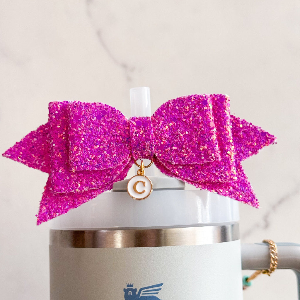 Glitter Bow Accessory for Straw Bow Tumbler Bow Cup Charm Straw Topper Bow Gift for Dance Mom Cup Accessories Dance Team Mom Gift Pink Bow