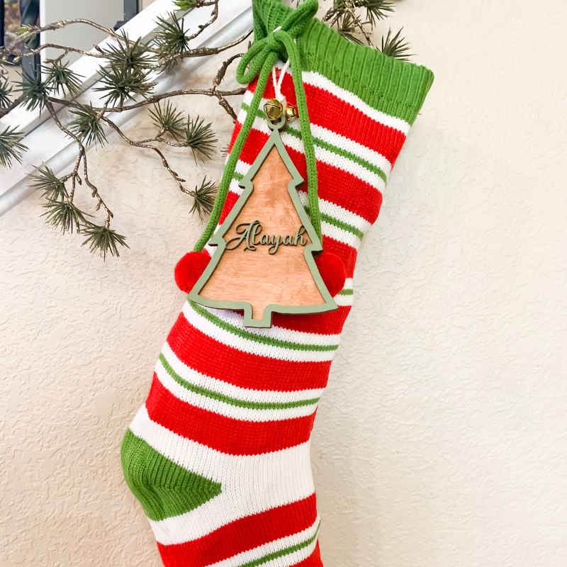 Personalized Wooden Christmas Tree Stocking Tag