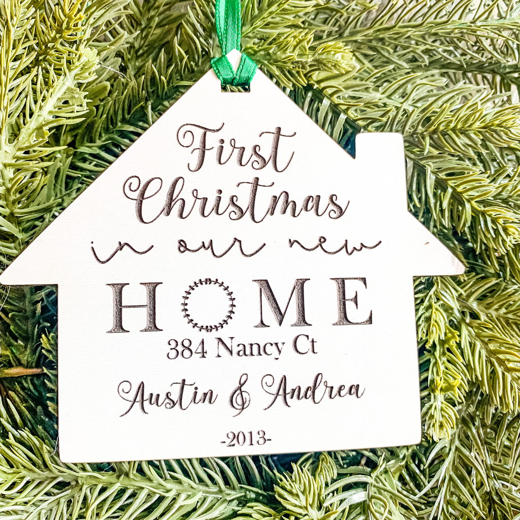 Our First Christmas in Our New Home Personalized Name and Address Ornament