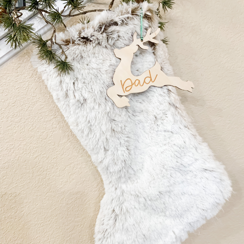 Personalized Wooden Reindeer Christmas Stocking Tag