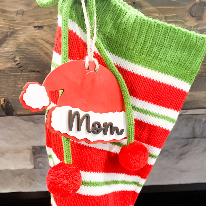 Personalized Santa Hat Wooden Christmas Stocking Name Tag